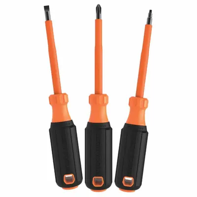 KLEIN TOOLS Screwdriver Set: 1-10 Pieces, 3 Pieces, Phillips/Slotted/Square Tip - Insulated Screwdriver Sets