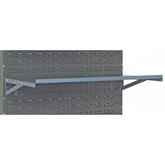 Steel louvered panel shelf with a straight angle, gray finish. Measures 36 x 18 inches, supports up to 75 lb per shelf. Includes mounting hardware. Used for organizing tools and parts in workshops, warehouses, and maintenance facilities.