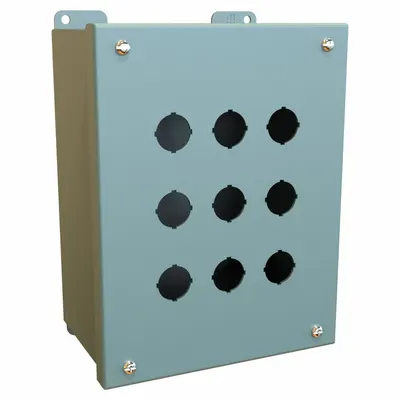 HAMMOND Push Button Enclosure: 22mm, 9 Holes, Carbon Steel - Enclosures for 22mm Operators