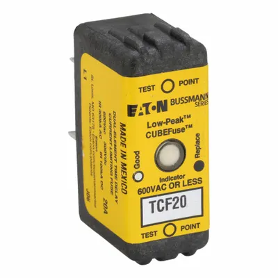 BUSSMANN Fuse: Class CF, TCF Series, Time-Delay, 20 A, 600 V AC, 300 V DC - Time-Delay Cube Fuses
