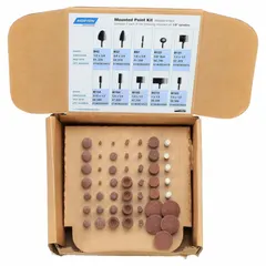This NORTON kit contains 50 aluminum oxide mounted points with a 1/8 in shank diameter. Designed for general-purpose deburring, blending, and finishing on carbon steel. Suitable for use with die grinders and rotary tools in metalworking and fabrication.