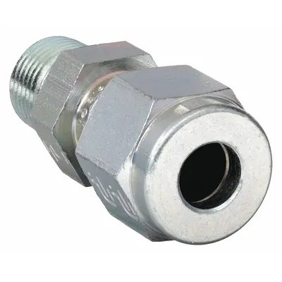PARKER Compression Fitting Adapter: 1/4 in OD x 1/8 in Pipe Size, 7/16-20 Thread Size - Double-Ferrule Steel Compression Fittings
