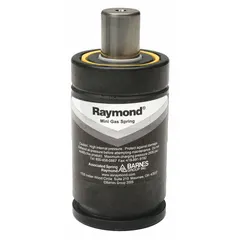 Gas spring providing 1,260 lbf force with a 2 21/32 in extended length and M6 rod thread size. Supplied without end fittings for custom mounting. Used in industrial equipment for controlled lifting, counterbalancing, or damping applications such as machine guards, hatches, and assembly fixtures.