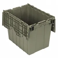 QUANTUM STORAGE SYSTEMS Attached Lid Tote: 17.3 gal, 21 7/8 in x 15 1/8 in x 17 1/4 in, Gray Body (MPN QDC2115-17)