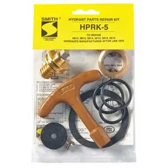 This hydrant repair kit includes a key, operating screw, o-rings, seat, and washers. Constructed with neoprene and stainless steel components, it is used for servicing wall and yard hydrants to address leaks or worn parts.