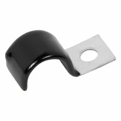 Galvanized steel strap clamp for securing cables, wires, or tubing with a maximum outer diameter of 1/4 in. Suitable for indoor and light outdoor use in electrical installations, control panels, and machinery to organize and protect wiring runs.