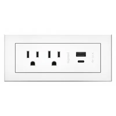LEGRAND Furniture Power Outlet: 2 Outlets, 10 ft Cord Lg, White, 5-15R, 5.63 in Wd - Furniture Power Strips