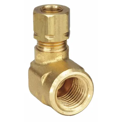 PARKER Compression Fitting Elbow: 1/4 in OD x 1/4 in Pipe Fitting Size, Compression x FNPTF - Self-Aligning Brass Compression Fittings