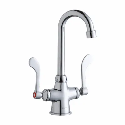ELKAY Handle-Operated Faucet: Elkay, Brass, Centerset, Deck, 1 Mounting Holes - Centerset Kitchen Faucets