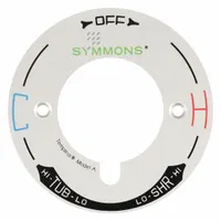 Metal trim decal with chrome finish for Temptrol bathtub and shower faucets. Provides visual reference for hot and cold water settings. Includes no handles
