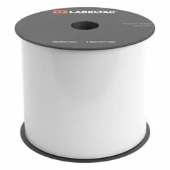 Continuous vinyl label roll for use with LabelTac 4 Pro printers. White gloss finish rated for indoor and outdoor applications. Suitable for pipe marking, equipment labeling, and safety signage in industrial facilities.