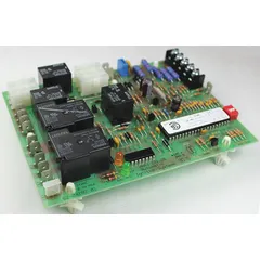 This furnace control board manages ignition, blower, and safety functions in residential and light commercial gas furnaces. It is used as a replacement for failed OEM controls in HVAC service repairs.