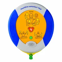 This training AED is designed for adult and pediatric practice scenarios. It includes a trainer unit, training electrodes, carrying case, and charger. Used by instructors and emergency responders to simulate defibrillation procedures without delivering a shock