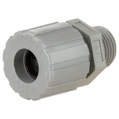 Straight multi-cable grip with nylon body in gray color. Accommodates up to 4 cords with diameters from 0.23 in to 0.29 in. Features a 3/4 in male NPT connection for box mounting. Used for organizing and strain-relieving multiple cables in enclosures and junction boxes.