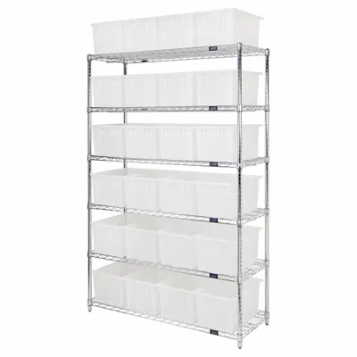 QUANTUM STORAGE SYSTEMS Shelving Unit: 48 in x 18 in x 74 in, 1 Sided, 24 Bins - Wire Stationary Bin Shelving with Closed-Front Bins
