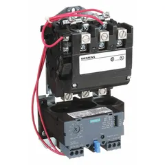 This NEMA Size 2-1/2 non-reversing starter is rated for 60 A and three-phase operation. It features a 190-220/220-240V AC coil, a pilot light, and one normally open auxiliary contact. The electronic overload provides motor protection without requiring thermal units. Screw terminals facilitate wiring connections. Typical applications include starting and stopping motors in industrial machinery such as pumps, fans, and conveyors.