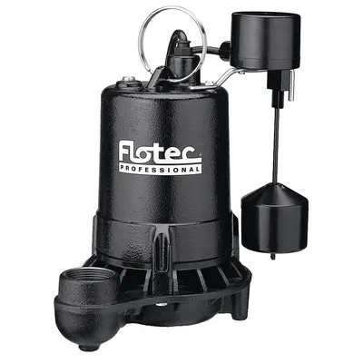 FLOTEC Submersible Sump Pump: 1/2 hp, 115V AC, 61 gpm Flow Rate @ 10' of Head - General Purpose Submersible Sump Pumps