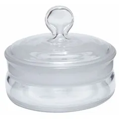 Colorless glass weighing bottle with a 35 mL capacity, wide mouth, and included plug closure. The 35 mm plug provides a secure seal for protecting samples from moisture. Meets ASTM/USP standards. Suitable for precise weighing of solid samples, powders, and hygroscopic materials in laboratory settings.