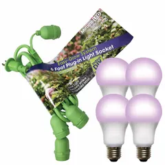 This string fixture kit operates at 120V AC and supports a 40W bulb type A. It is linkable for extended coverage and includes an LED bulb. Suitable for indoor plant lighting applications.