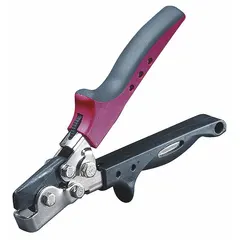 Snap-lock punch with 8 in overall length, 3/8 in max jaw opening, and creates a 3/8 in hole. Designed for forming interlocking seams in sheet metal, rated for copper up to 0.023 in thickness. Commonly used in HVAC and sheet metal fabrication.