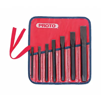 PROTO Cold Chisel Set: Steel, 1/2 in_3/4 in_3/8 in_5/8 in_5/16 in_7/8 in_7/16 in Blade Wd - Cold Chisel Sets