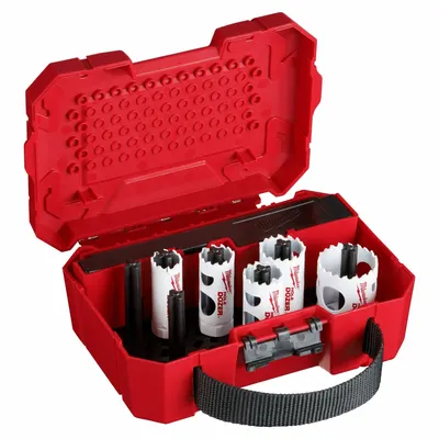 MILWAUKEE Hole Saw Kit: 9 Pieces, 1 5/8 in Max. Cutting Dp, Alloy Steel - Multi-Material-Cutting Hole Saw Kits