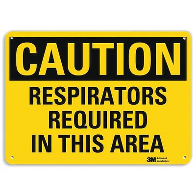LYLE Caution Sign: Plastic, Mounting Holes Sign Mounting, 10 in x 14 in Nominal Sign Size - Caution: Respirators Required In This Area Signs