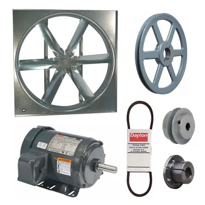 Dayton Supply Fan w/Drive Package: Belt Drive, 48 in Blade, Totally Enclosed, 24,981 cfm - Belt-Drive Panel Supply Fans with Drive Package