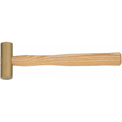 VAUGHAN Brass Mallet: Wood Handle, 3/4 oz Head Wt, 1 in Dia, 2 in Head Lg, 10 in Overall Lg - Brass Mallets