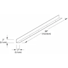 Steel retaining lip for laboratory shelving systems. Measures 5 ft wide by 5 ft long with a 2 in height. Constructed from 16 gauge steel with a pearl white finish. Used to prevent items from sliding off shelves in labs, cleanrooms, or industrial workstations.
