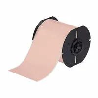 Continuous label roll measuring 4 inches by 100 feet, made of vinyl with a pink gloss finish for outdoor use. Compatible with the Brady S3700 printer series for thermal transfer printing. Suitable for identification and safety labeling in industrial environments, such as marking pipes, equipment, and warning signs