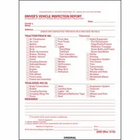 This 3-ply carbonless snap-out form is a Driver Vehicle Inspection Report designed for documenting daily vehicle inspections. It meets 49 CFR Section 396.11 standards and provides a structured record for compliance. The form is in English and includes carbonless copies for record-keeping