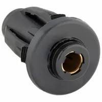 This union fitting connects two tubes of equal outside diameter in pneumatic or fluid systems. It features push-to-connect ends for tool-free installation and is constructed from nylon and nickel-plated brass. The black fitting is suitable for use in industrial automation, packaging, and material handling applications