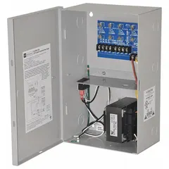 The ALTRONIX ALTV244175UL is a power supply board housed in a steel enclosure. It accepts 115V AC input and provides 24V AC output at 7A through four fuses. This unit is used to power low-voltage devices in security, access control, and CCTV systems.