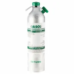 Refillable calibration gas cylinder containing methane 99.999% in a nitrogen background, with 44 L capacity. Designed for use with C-10 portable gas detectors to verify sensor response for combustible gas detection. Fitted with CGA connection 44ES-132-CP.