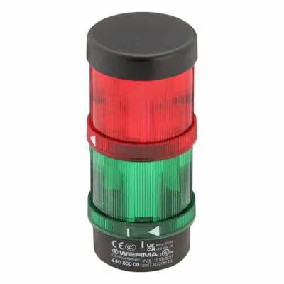 WERMA Tower Light Assembly: 2 Tier, Green/Red, No Sounder Tier, 155 mm Overall Ht - Two-Tier Tower Light Assemblies
