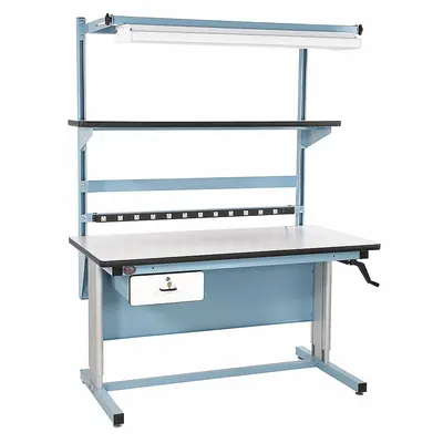PRO-LINE Workstation: Adj Ht, Laminate, 60 in x 30 in, 330 lb Overall Load Capacity - Workstations with Power, Storage & Overhead Lighting