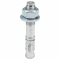Steel wedge anchor with 3/4 in diameter, 4 3/4 in overall length, and 3/4"-10 thread size. Zinc-plated finish. Suitable for fastening into solid concrete in structural, machinery, and heavy equipment applications. Supplied in a 10-pack
