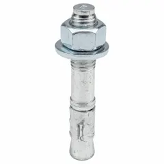 Steel wedge anchor with 3/4 in diameter, 4 3/4 in overall length, and 3/4"-10 thread size. Zinc-plated finish. Suitable for fastening into solid concrete in structural, machinery, and heavy equipment applications. Supplied in a 10-pack.