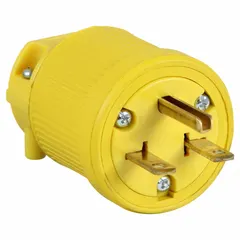 General purpose plug with NEMA 6-15P configuration, rated 250V AC and 15 A. Features 2 poles and 3 blades in a yellow housing. Suitable for connecting equipment to compatible 250V AC circuits in industrial and commercial settings.