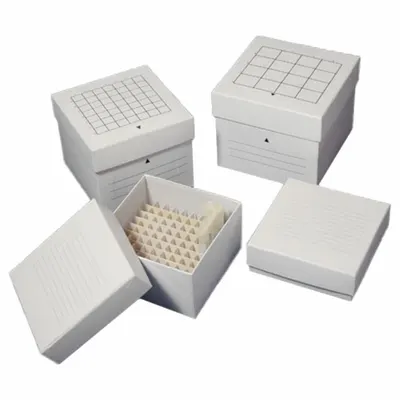 GLOBE SCIENTIFIC Freezer box: 5 1/4 in Overall Wd, 1 7/8 in Overall Ht, 5 1/4 in Overall Lg - Lab Storage Boxes