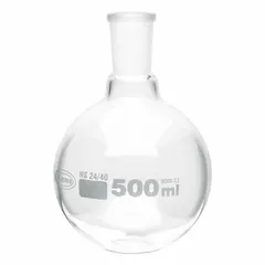 APPROVED VENDOR Glass Boiling Flask, 500 mL, Round, Colorless, 24/40 Stopper, USP Type I