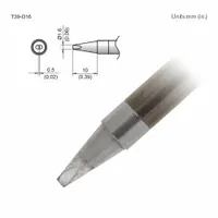 Chisel-shaped soldering tip with 1.6 mm width and 10 mm length, part of the T39 Series. Designed for use with FX-9702 compatible handpiece. Suitable for through-hole and moderate-density surface-mount soldering tasks