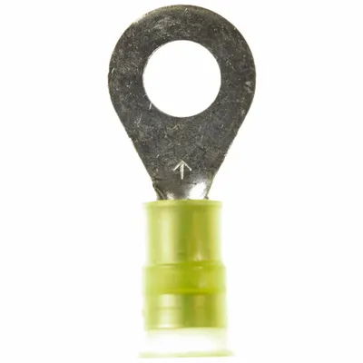 3M Ring Terminal: Yellow, Nylon Insulation, 1/4 in Stud Size, 12 AWG to 10 AWG Wire Sizes - Insulated Ring Terminals