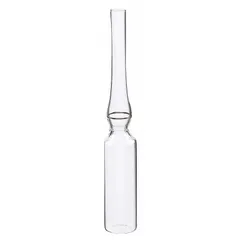 This WHEATON clear glass ampule has a 2 mL capacity and 12 mm body diameter. It features a round bottom and is self-standing for convenient placement on work surfaces. The colorless glass allows visual inspection of contents. Suitable for storing and dispensing small-volume liquid samples in laboratory settings.
