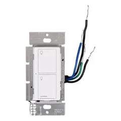 The LUTRON PD-5WS-DV-WH is a two-button companion switch for the Caseta wireless system. It operates at 120/277V AC and communicates wirelessly, requiring no neutral wire. This switch enables multi-location control of connected lights in residential or commercial settings.