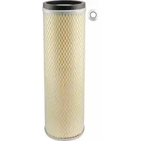 Engine air filter with round-oval shape and axial seal. Inside diameter of 5/8 in. Used in Hitachi vehicles to remove airborne contaminants from intake air for engine protection