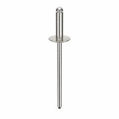 Open-end large flange blind rivet with 0.122" diameter, 1 3/4" overall length, and 29/64" body length. Inch-series fastener supplied in a 500-piece pack. Used for fastening materials where access is limited to one side, typical in industrial assembly, metalworking, and maintenance applications.