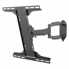Full motion wall mount for 32 to 50 inch flat-panel screens, supporting up to 80 lb. Features 90° swivel and 15° upward tilt. Constructed of steel with a black fused epoxy finish. Includes mounting hardware.
