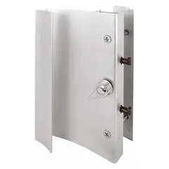 This PRIME-LINE sliding door lock is a recessed handle designed for flush-mount installation on sliding doors. It measures 3 1/4 inches in length, 2 inches in width, and 6 inches in height. Suitable for securing sliding doors in commercial and industrial applications where space efficiency is required.